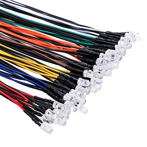 10pcs 5mm 12V Wired LEDs White Blue Green UV Red Yellow Pink Cables 8000MCD LED